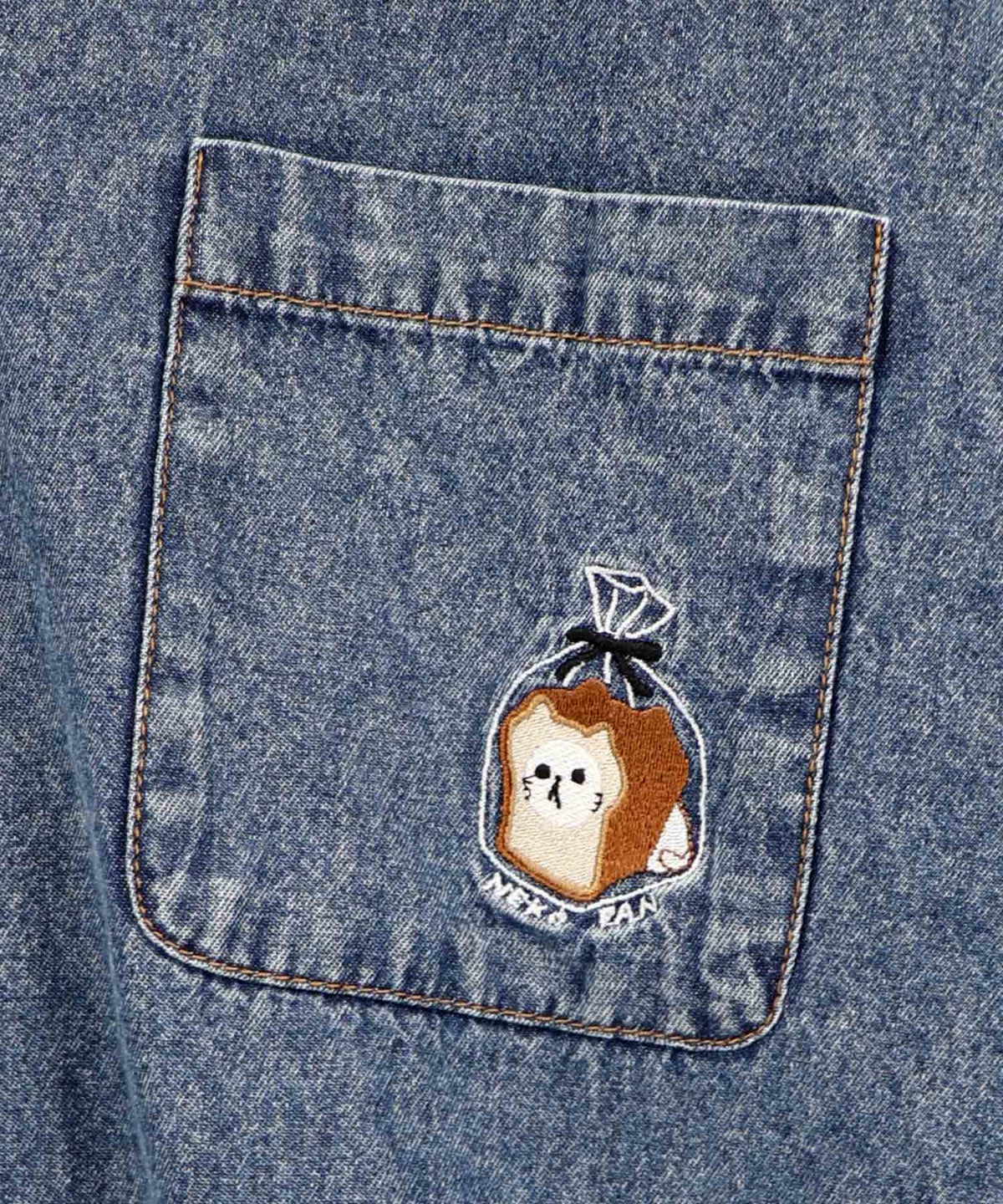 ネコパン刺繍 ひげチェックorデニムシャツ-21
