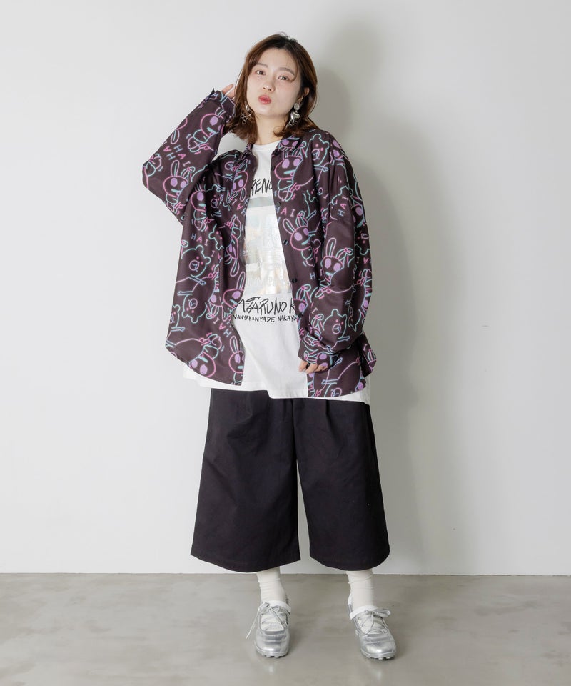 組体操クマとうさぎネオンサイン風シャツ-2