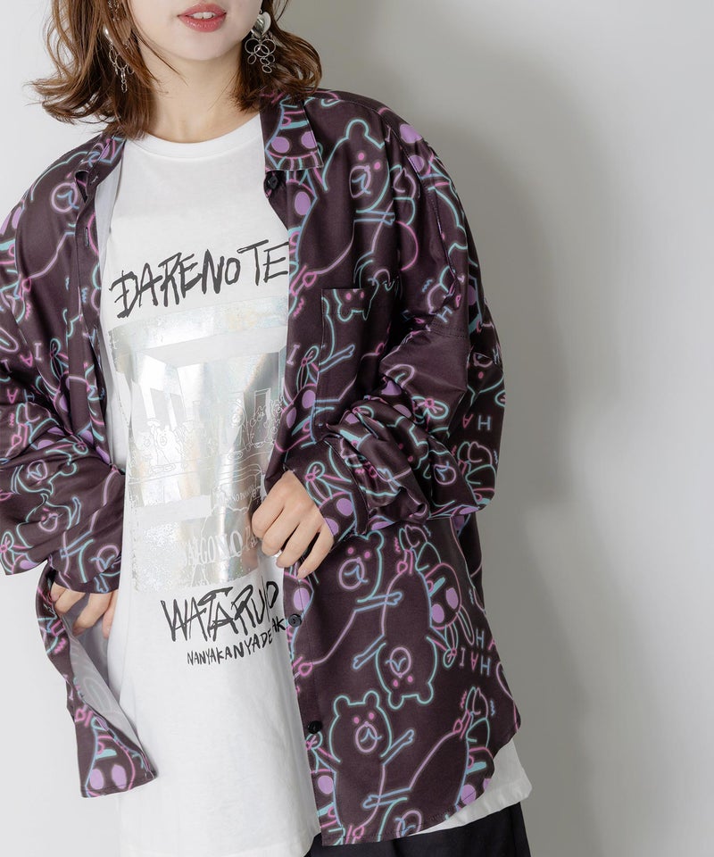 組体操クマとうさぎネオンサイン風シャツ-8