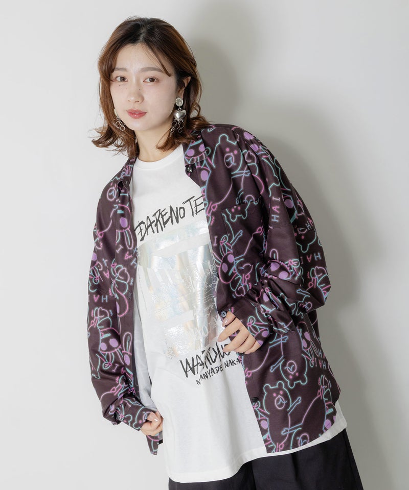 組体操クマとうさぎネオンサイン風シャツ-9