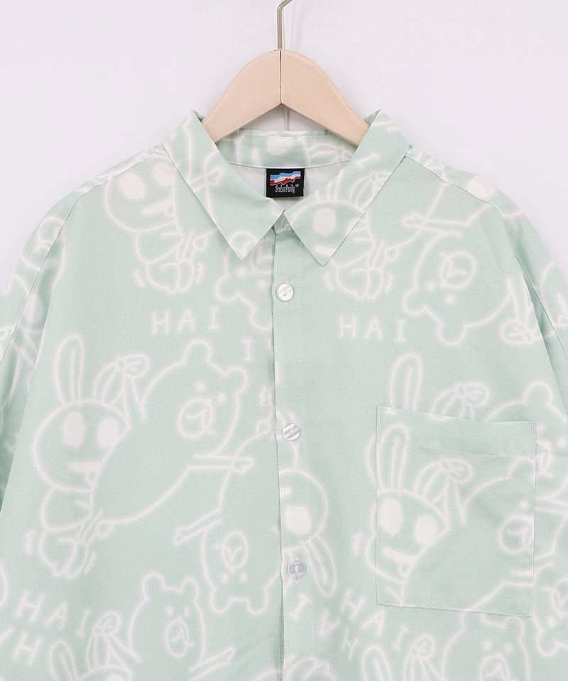 組体操クマとうさぎネオンサイン風シャツ-16