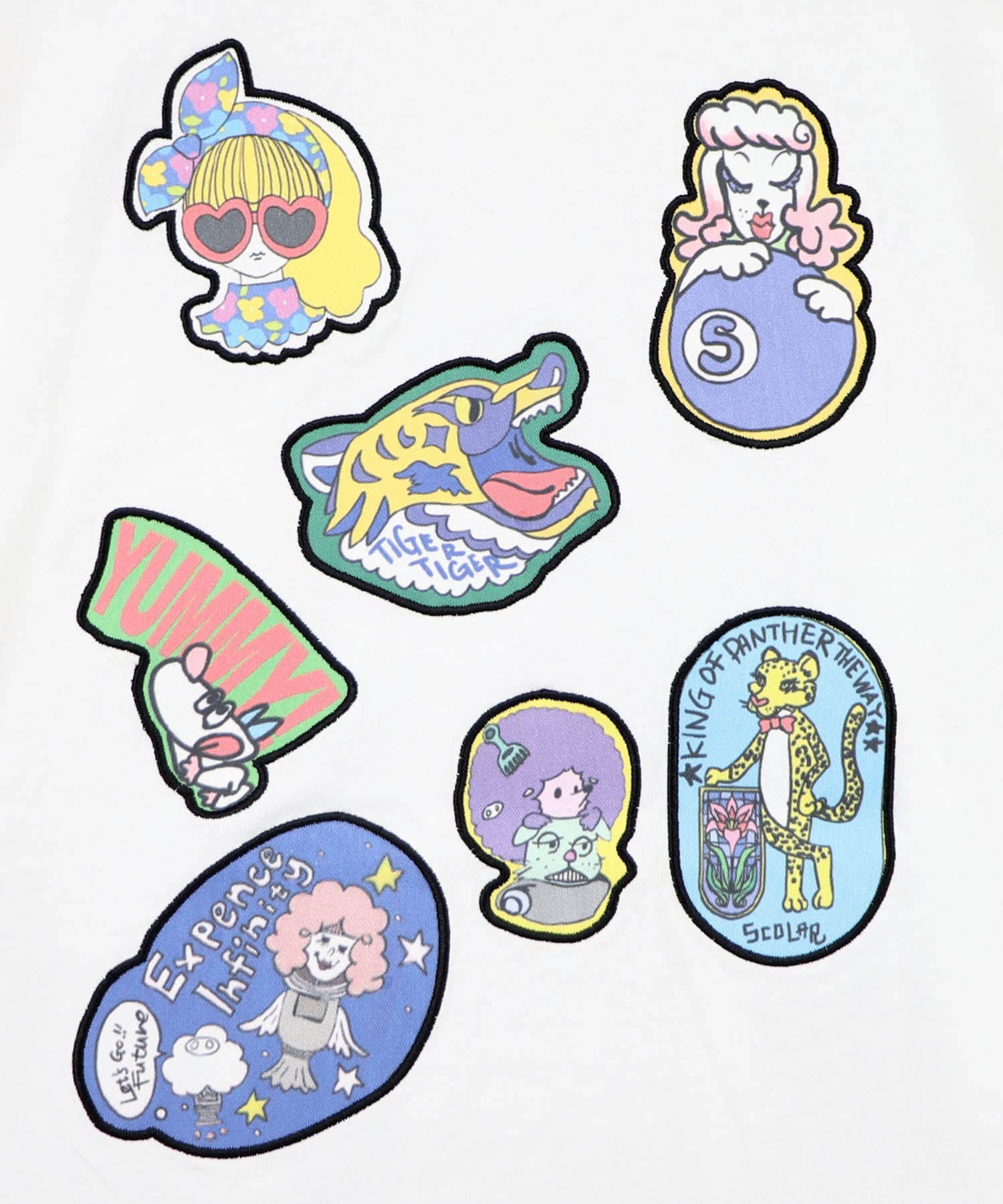 Scolar ポップレトロ調 ワッペン風バック刺繍アップリケTシャツ 162627：ポップレトロ調 ワッペン風バック刺繍アップリケTシャツの通販