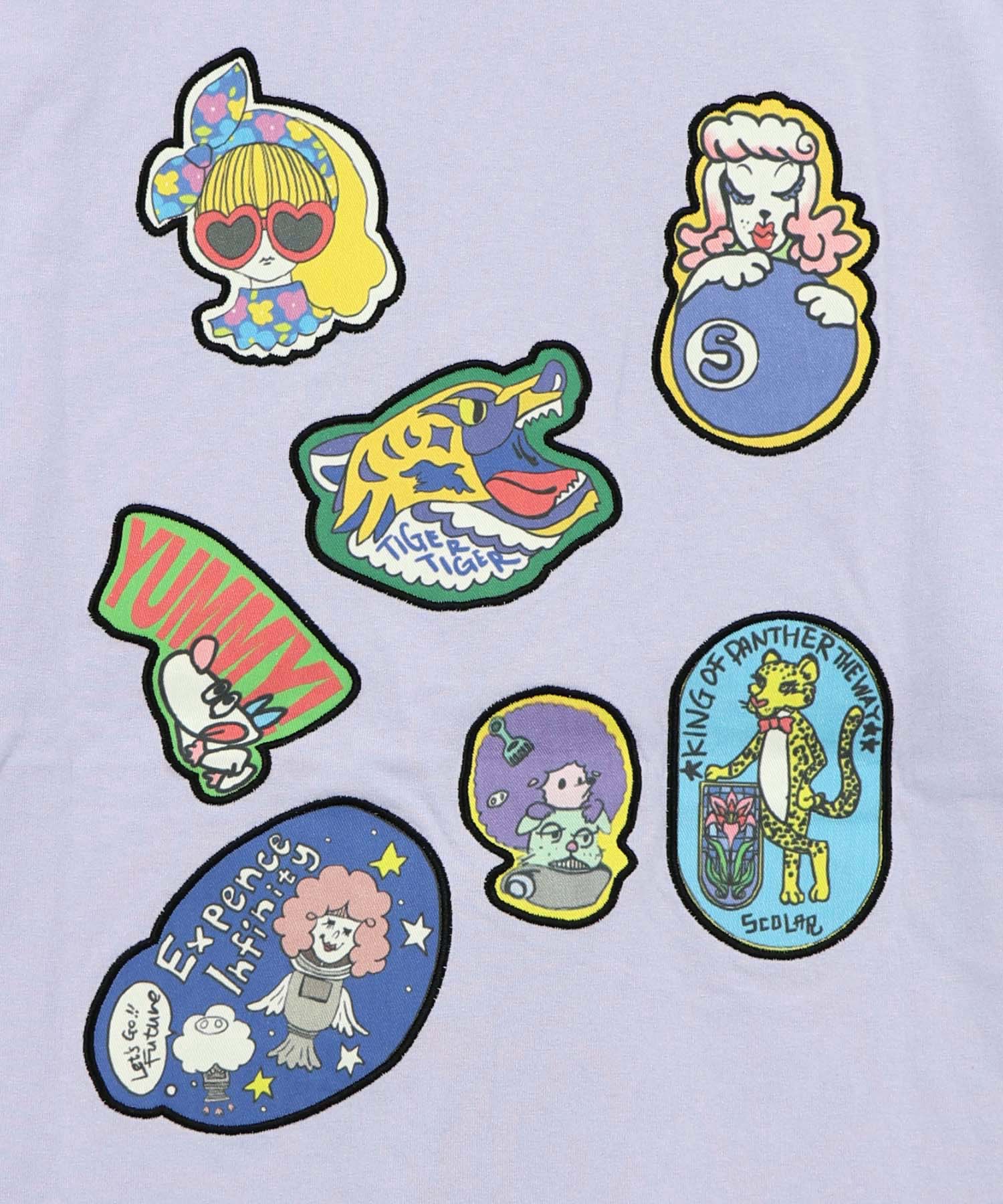 162627：ポップレトロ調 ワッペン風バック刺繍アップリケTシャツの通販