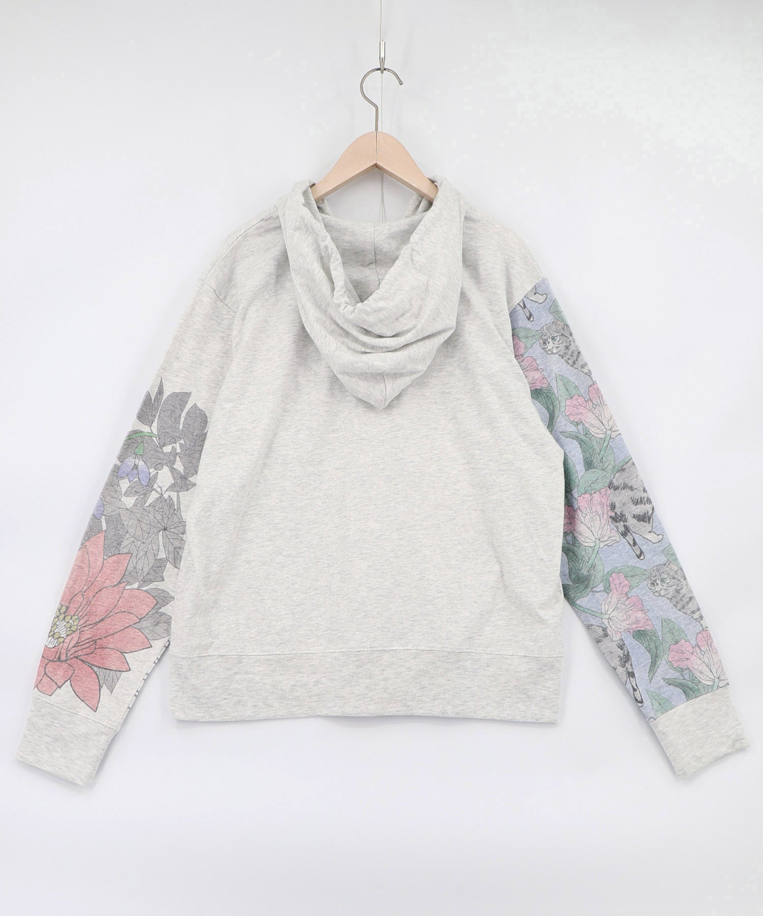 162626：花ネコ袖異素材切替パーカーの通販-ScoLar
