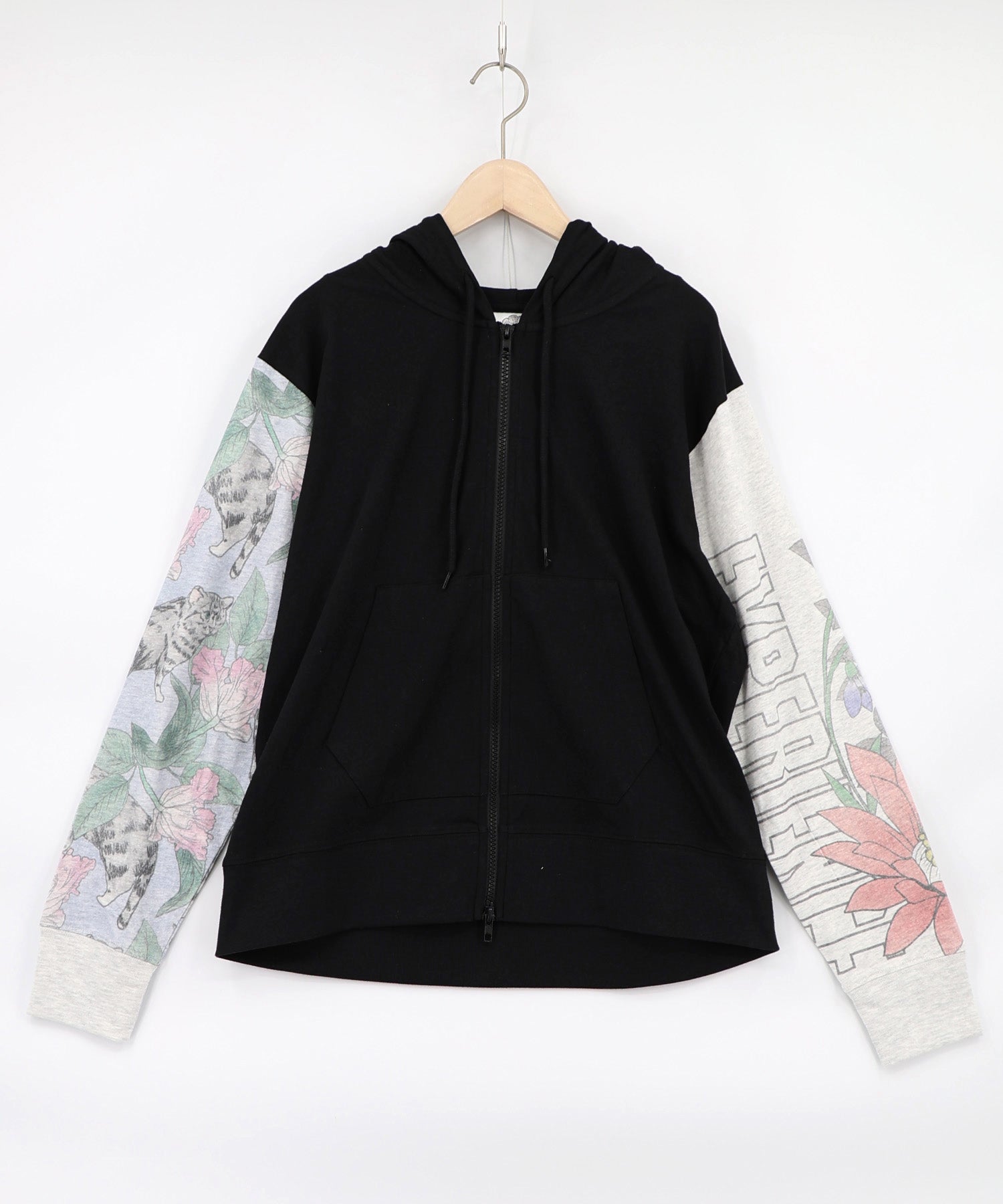 162626：花ネコ袖異素材切替パーカーの通販-ScoLar