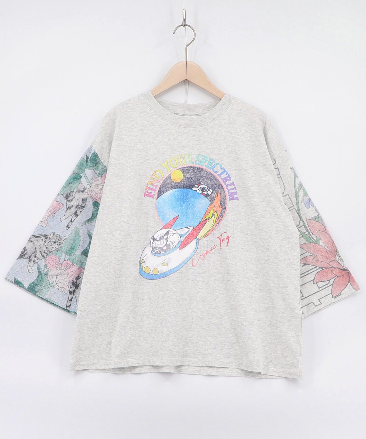 花ネコ袖柄切替 フクミン・モケの宇宙大冒険PO-3