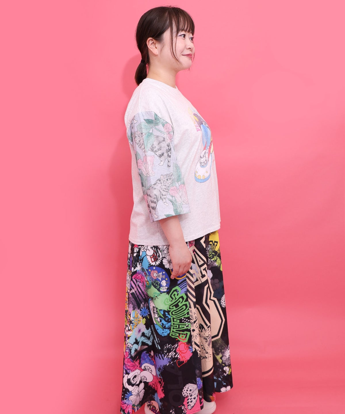 花ネコ袖柄切替 フクミン・モケの宇宙大冒険PO-3