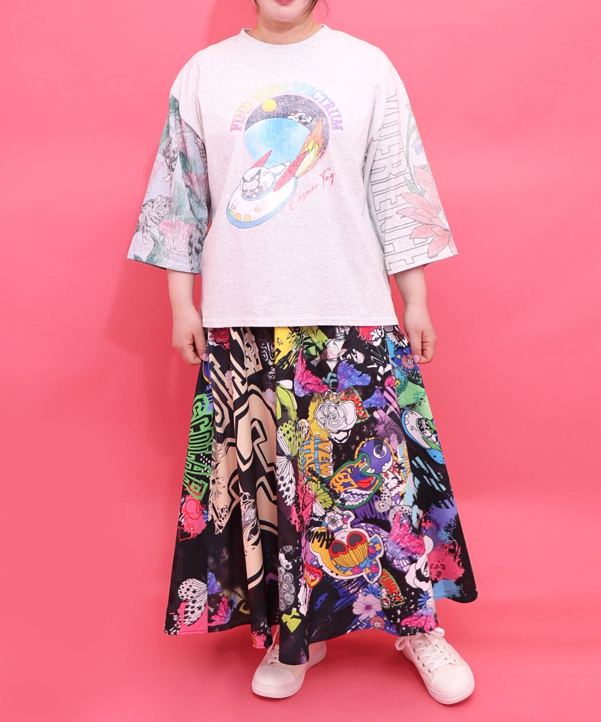 花ネコ袖柄切替 フクミン・モケの宇宙大冒険PO-4