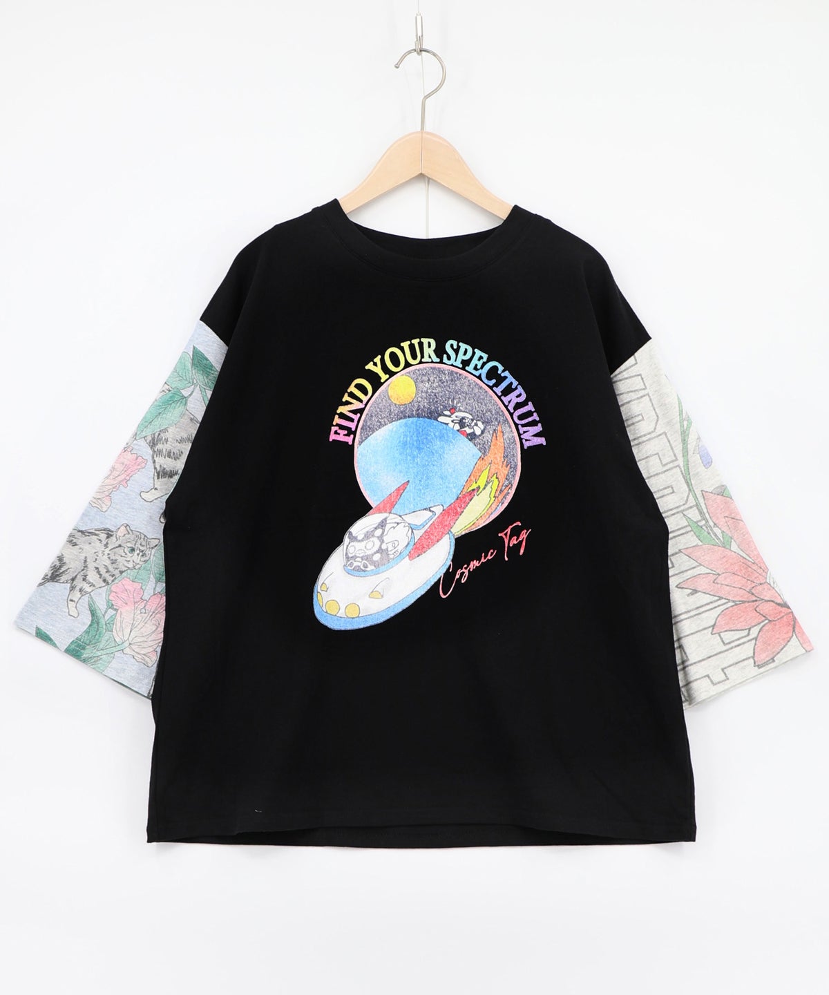 花ネコ袖柄切替 フクミン・モケの宇宙大冒険PO-5