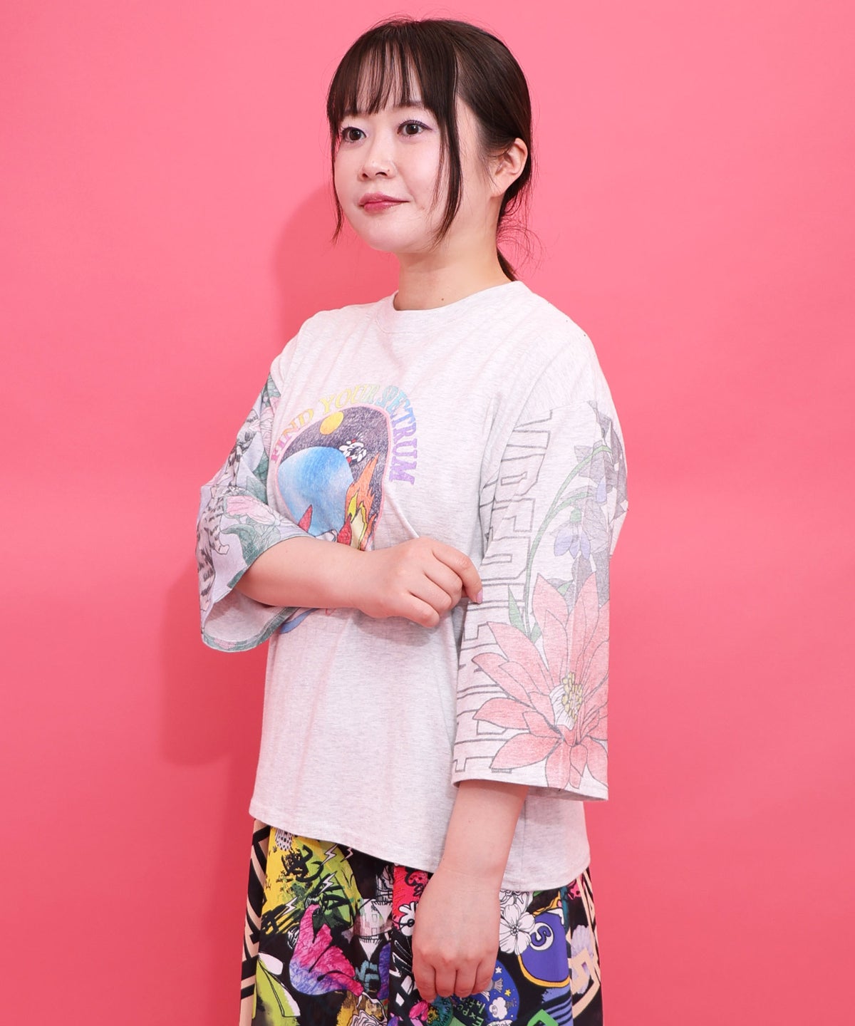 花ネコ袖柄切替 フクミン・モケの宇宙大冒険PO-6