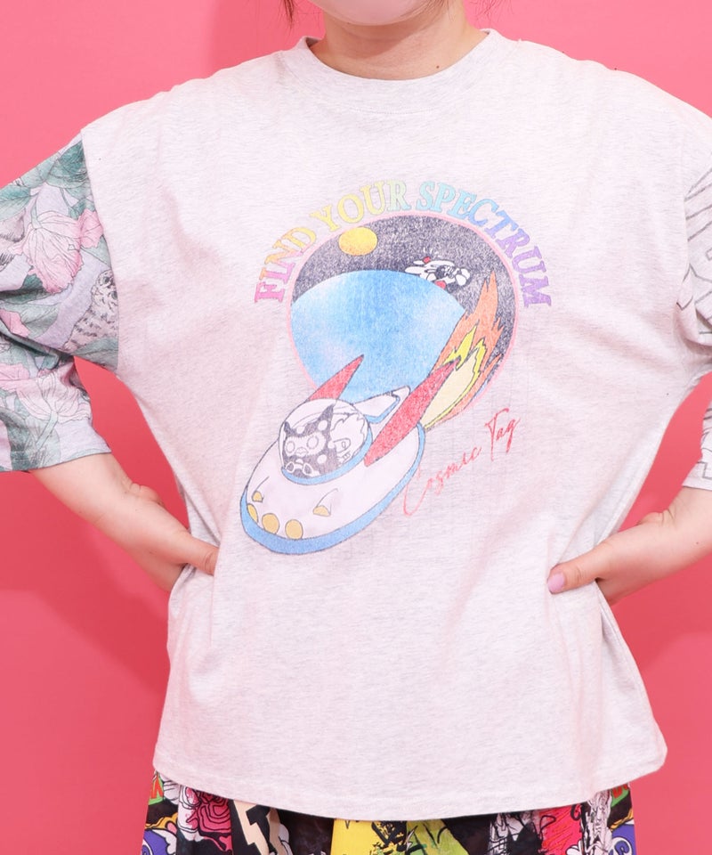 花ネコ袖柄切替 フクミン・モケの宇宙大冒険PO-8