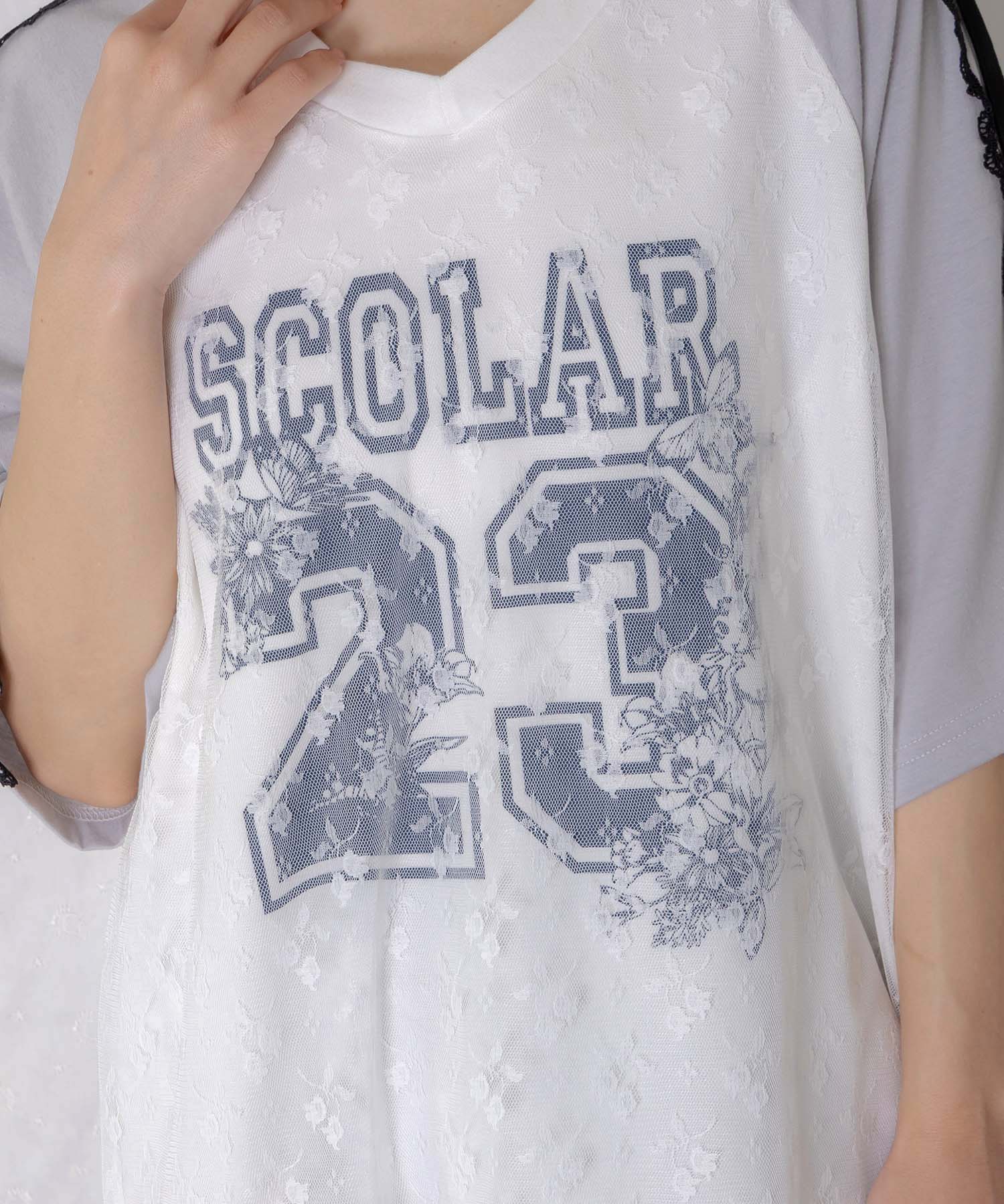 162618：花チュールレース重ねユニフォーム風Tシャツの通販-ScoLar