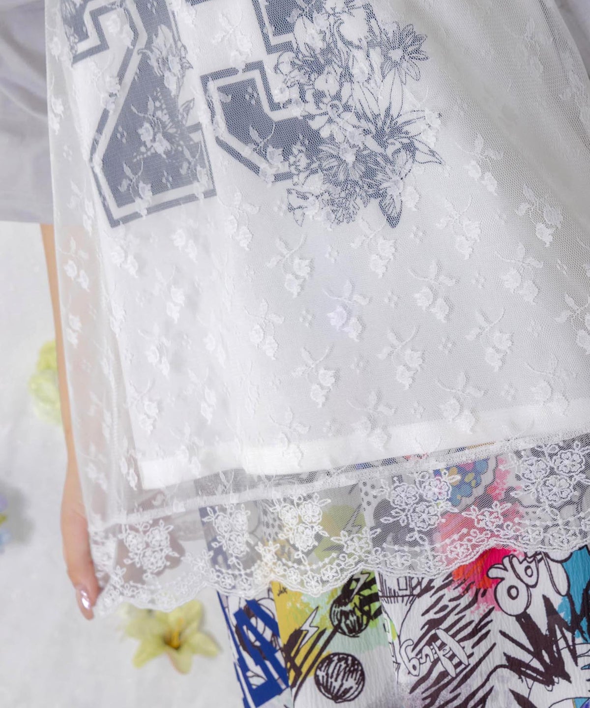 花チュールレース重ねユニフォーム風Tシャツ-7