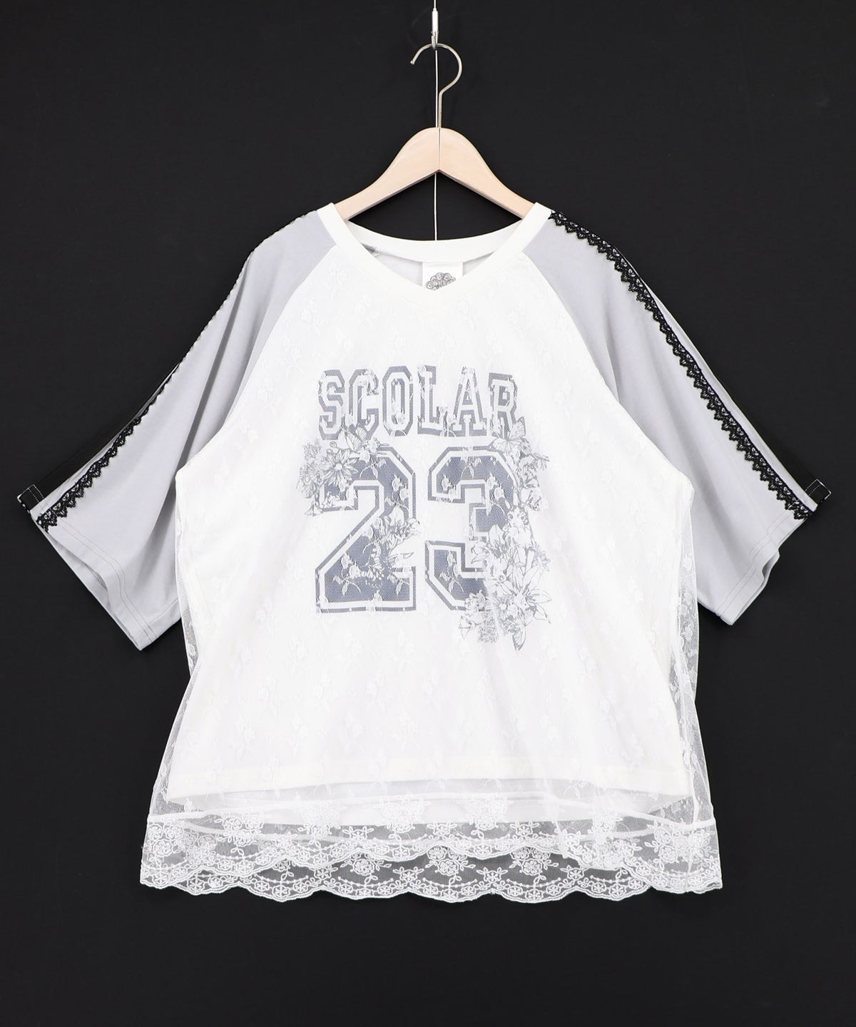 花チュールレース重ねユニフォーム風Tシャツ-8