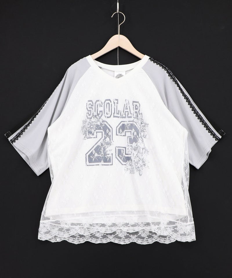 花チュールレース重ねユニフォーム風Tシャツ-8