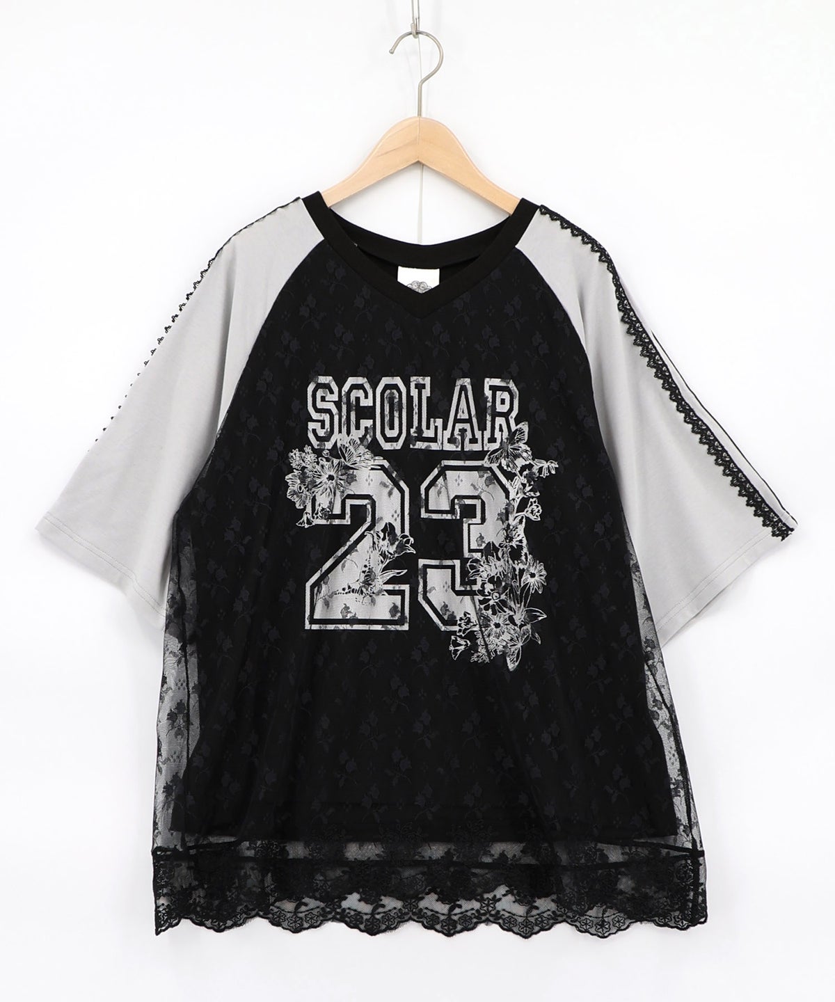 花チュールレース重ねユニフォーム風Tシャツ-11