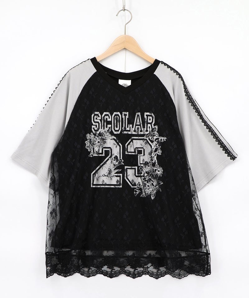 花チュールレース重ねユニフォーム風Tシャツ-11