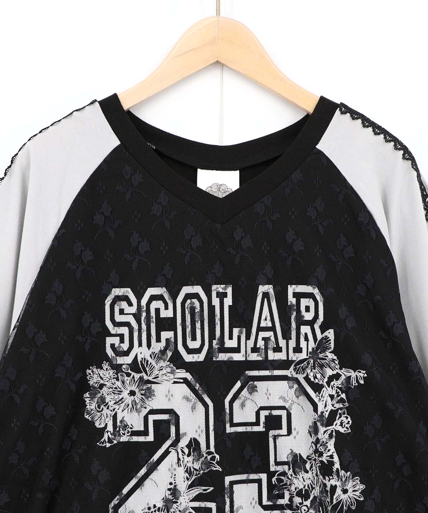 162618：花チュールレース重ねユニフォーム風Tシャツの通販-ScoLar