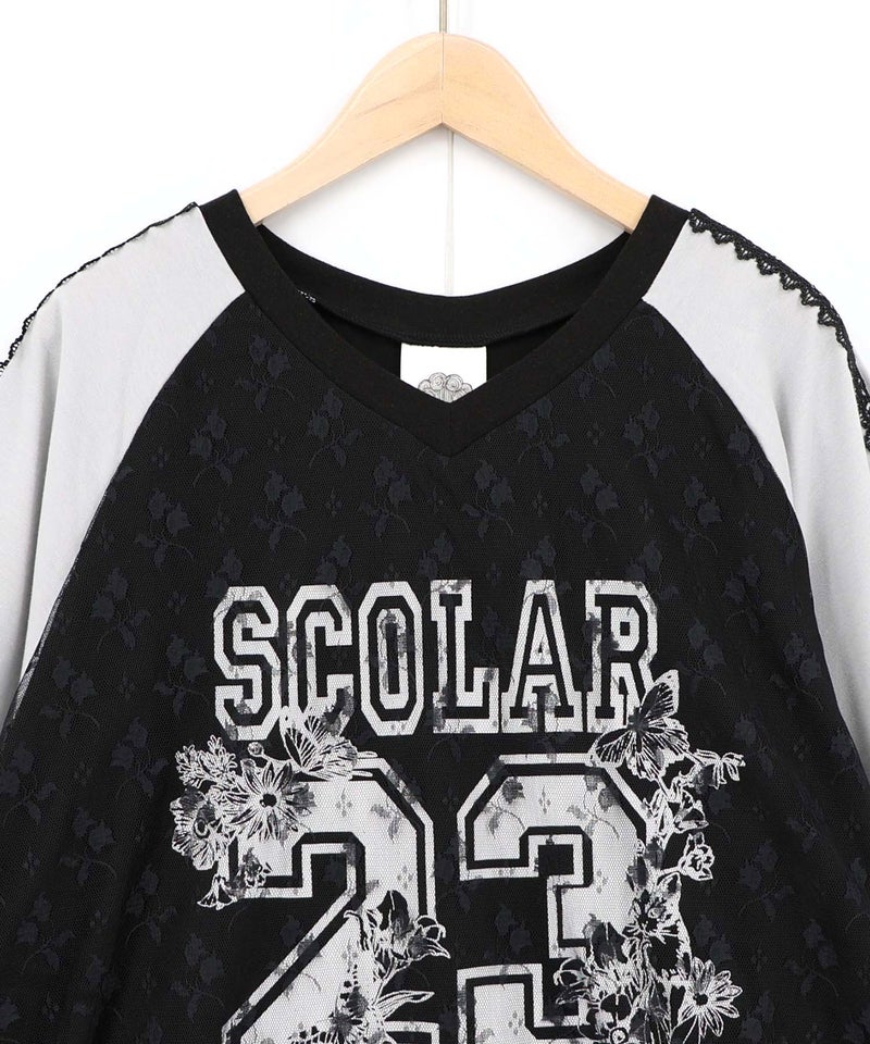 花チュールレース重ねユニフォーム風Tシャツ-14