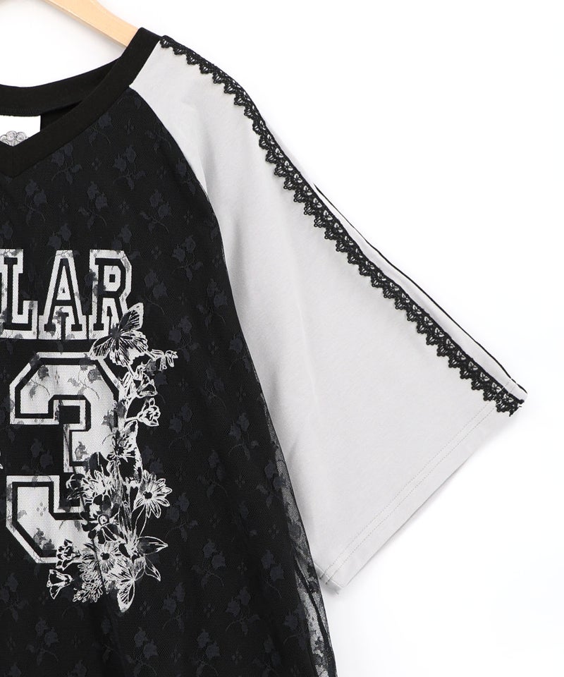 花チュールレース重ねユニフォーム風Tシャツ-15