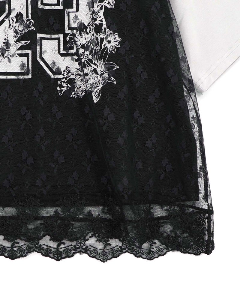 花チュールレース重ねユニフォーム風Tシャツ-17