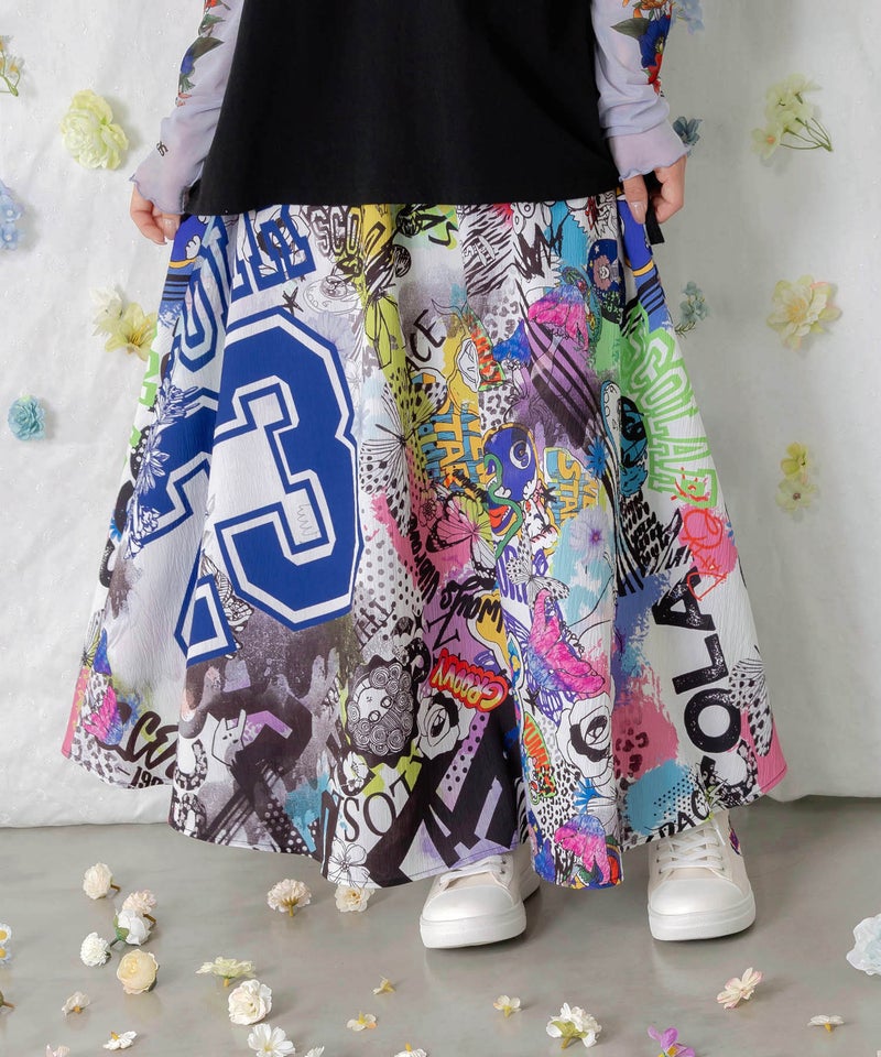 ポップらくがき総柄ワッシャースカート-1