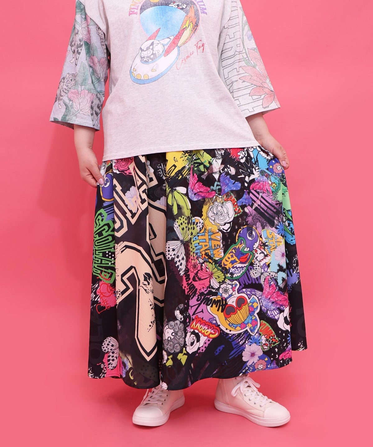 ポップらくがき総柄ワッシャースカート-1