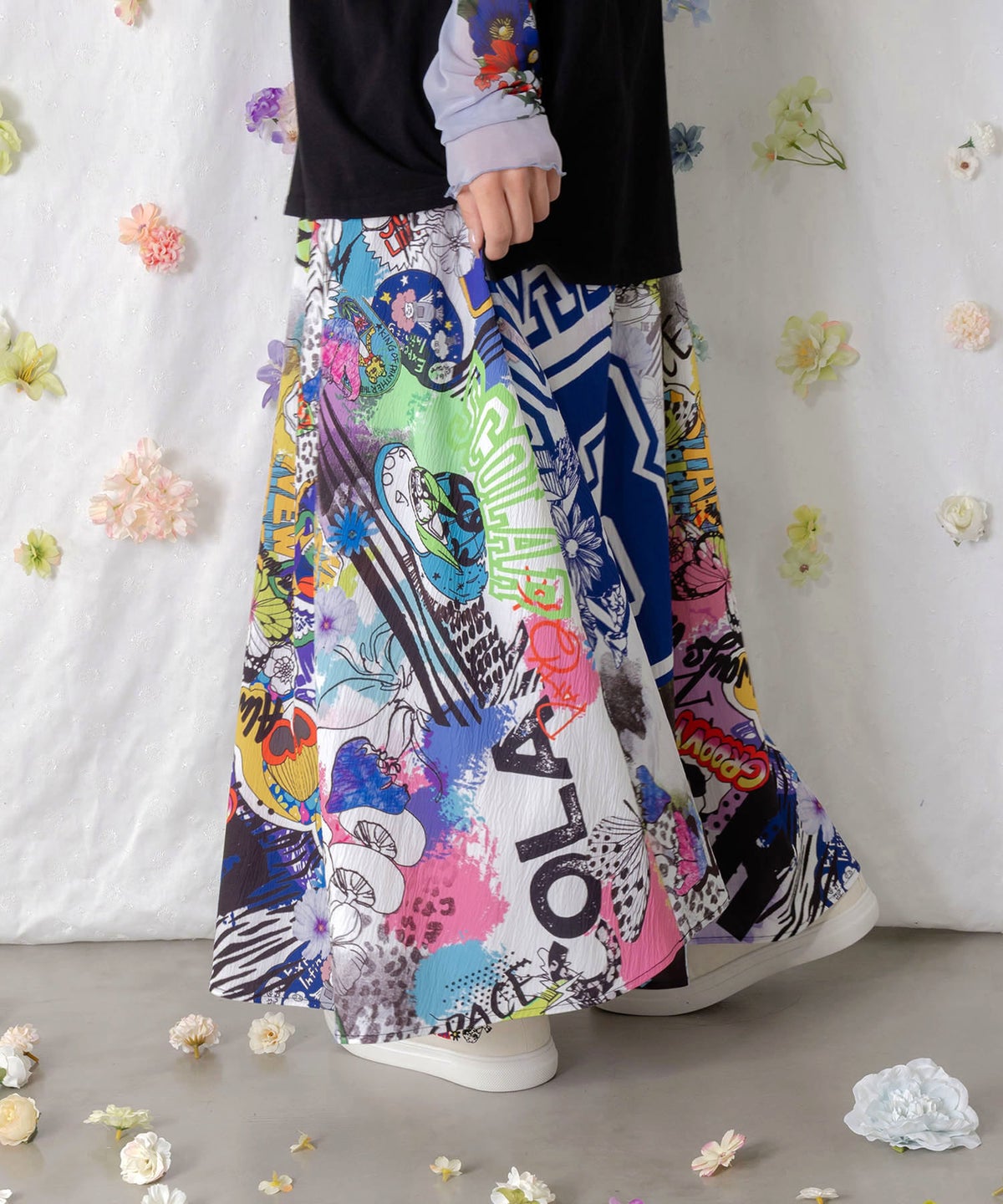 ポップらくがき総柄ワッシャースカート-4