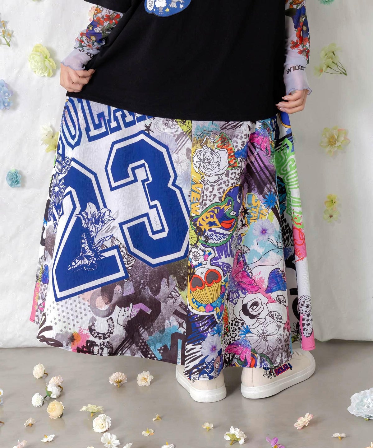 ポップらくがき総柄ワッシャースカート-5