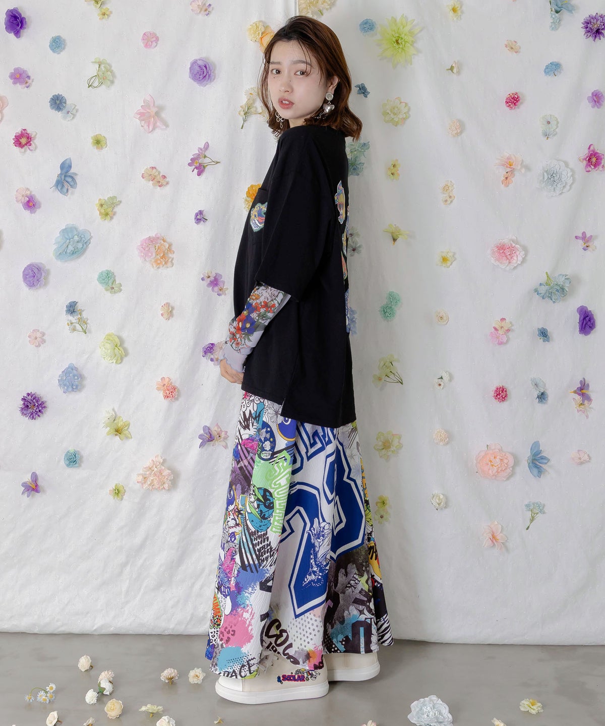 ポップらくがき総柄ワッシャースカート-10