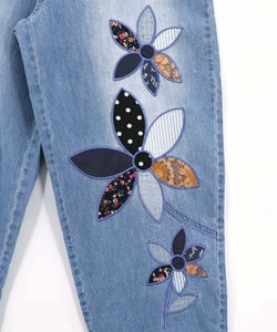 パッチワークお花アップリケデニムパンツ-20