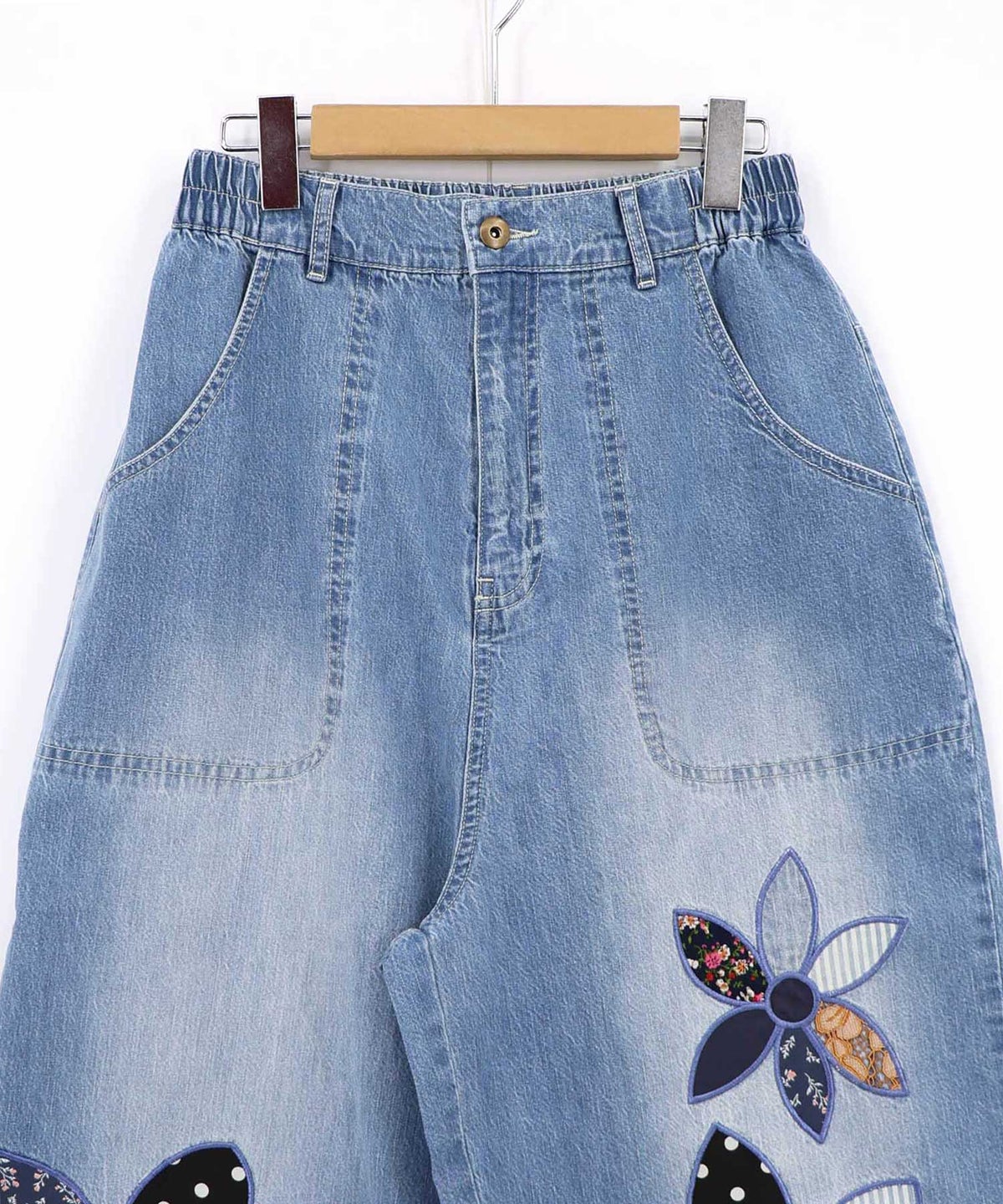 パッチワークお花アップリケデニムパンツ-21