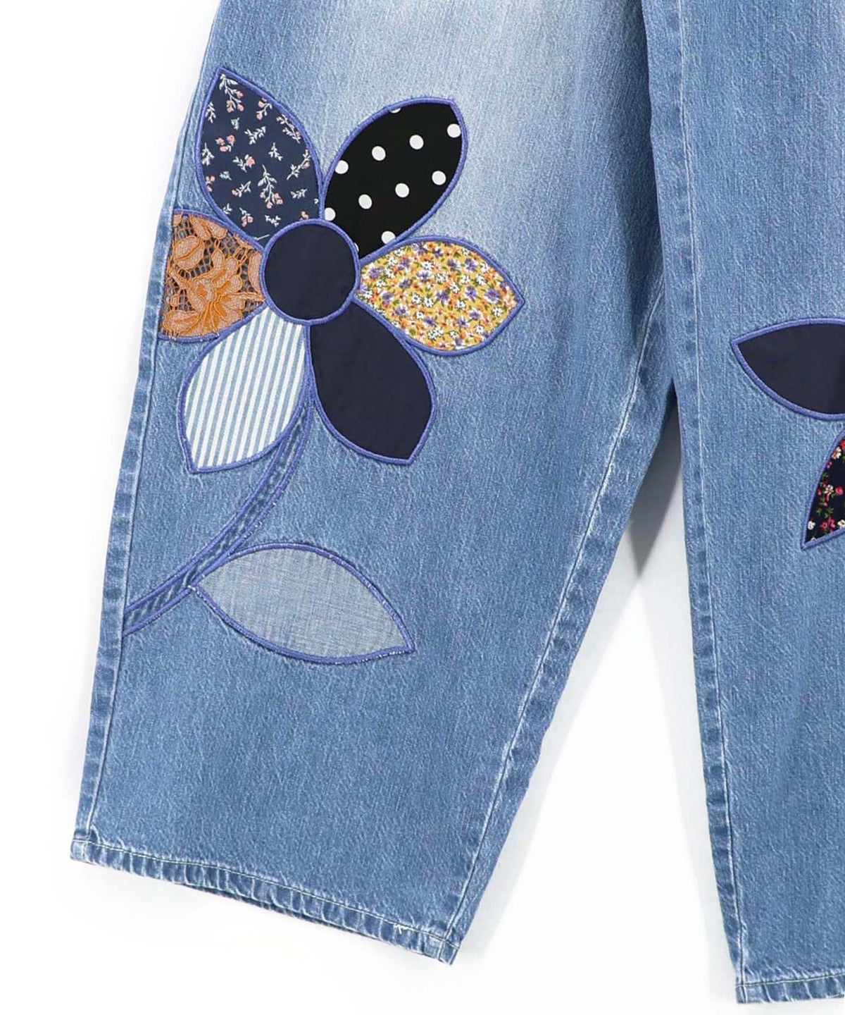 パッチワークお花アップリケデニムパンツ-22