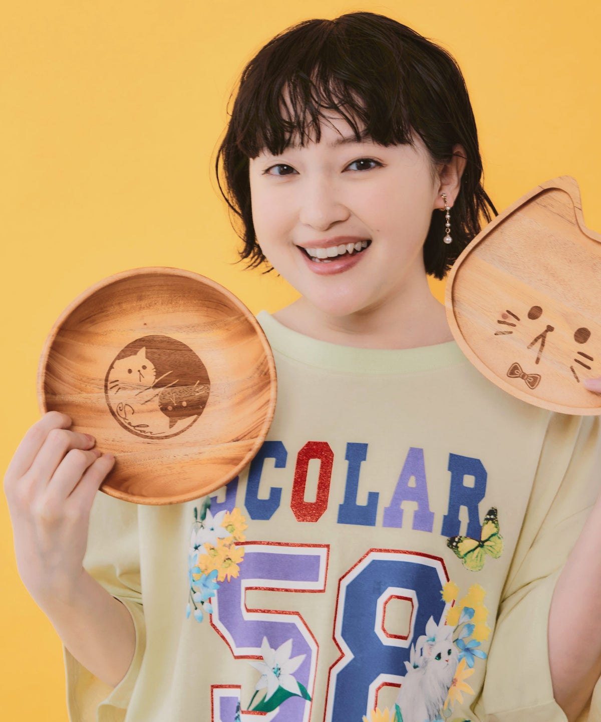 木製ラウンドディッシュ Sサイズ ネコ柄-2