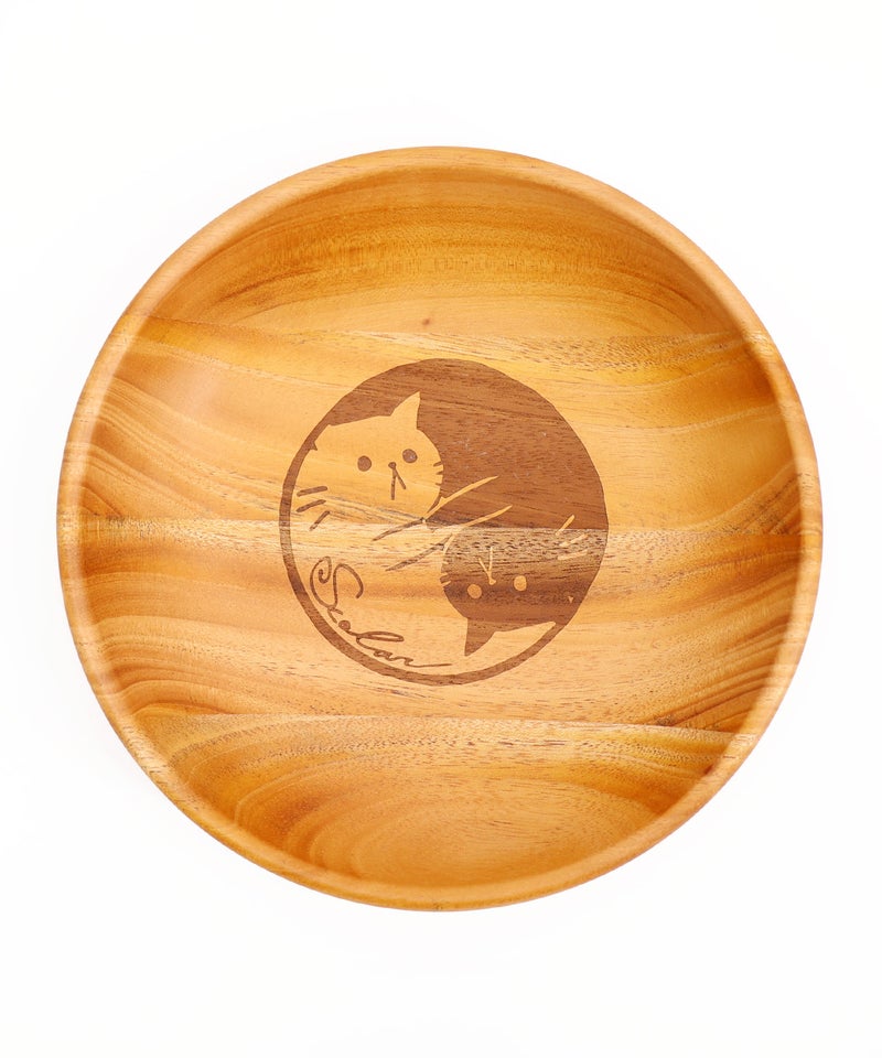 木製ラウンドディッシュ Sサイズ ネコ柄-4