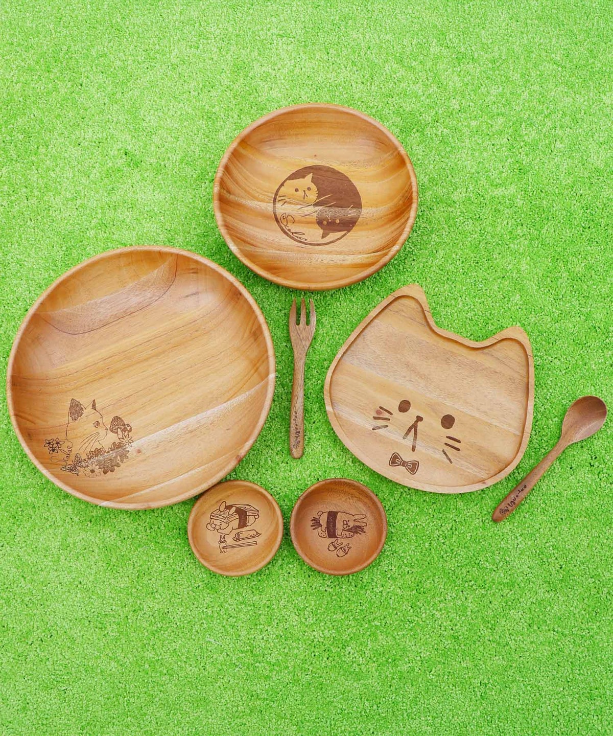 木製ラウンドディッシュ Sサイズ ネコ柄-11