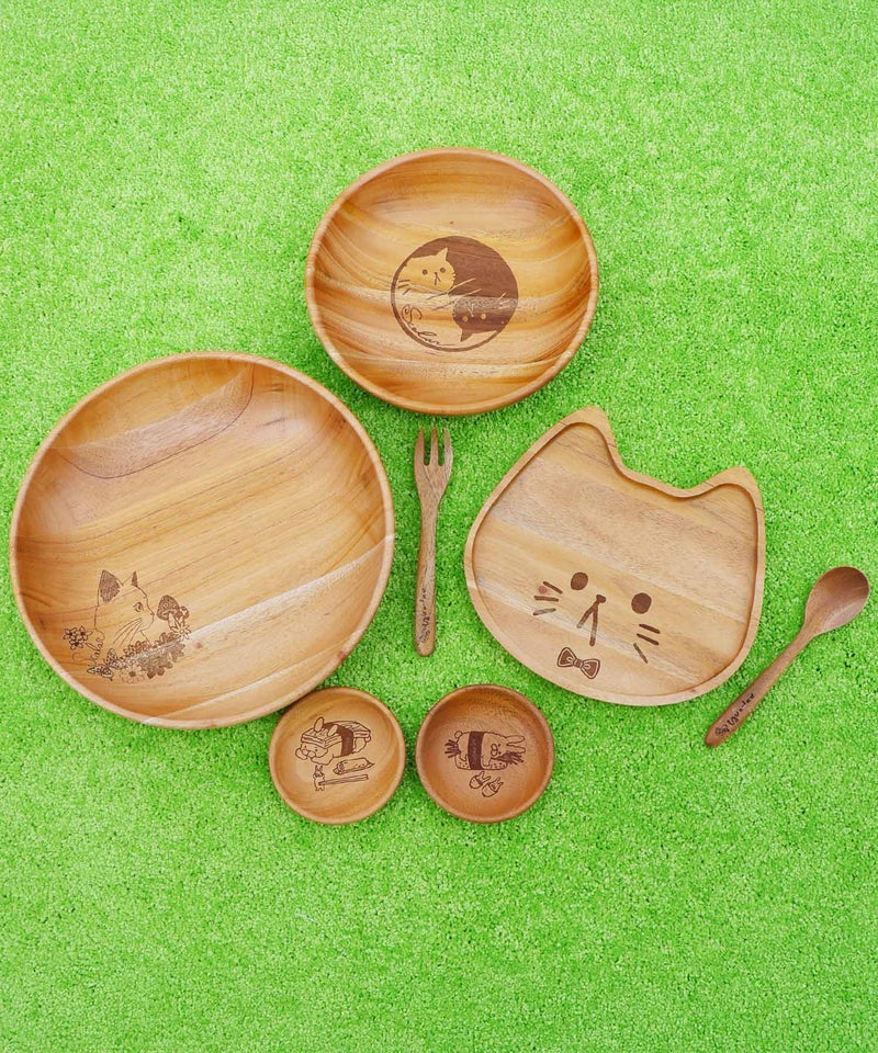 木製ラウンドディッシュ Sサイズ ネコ柄-11