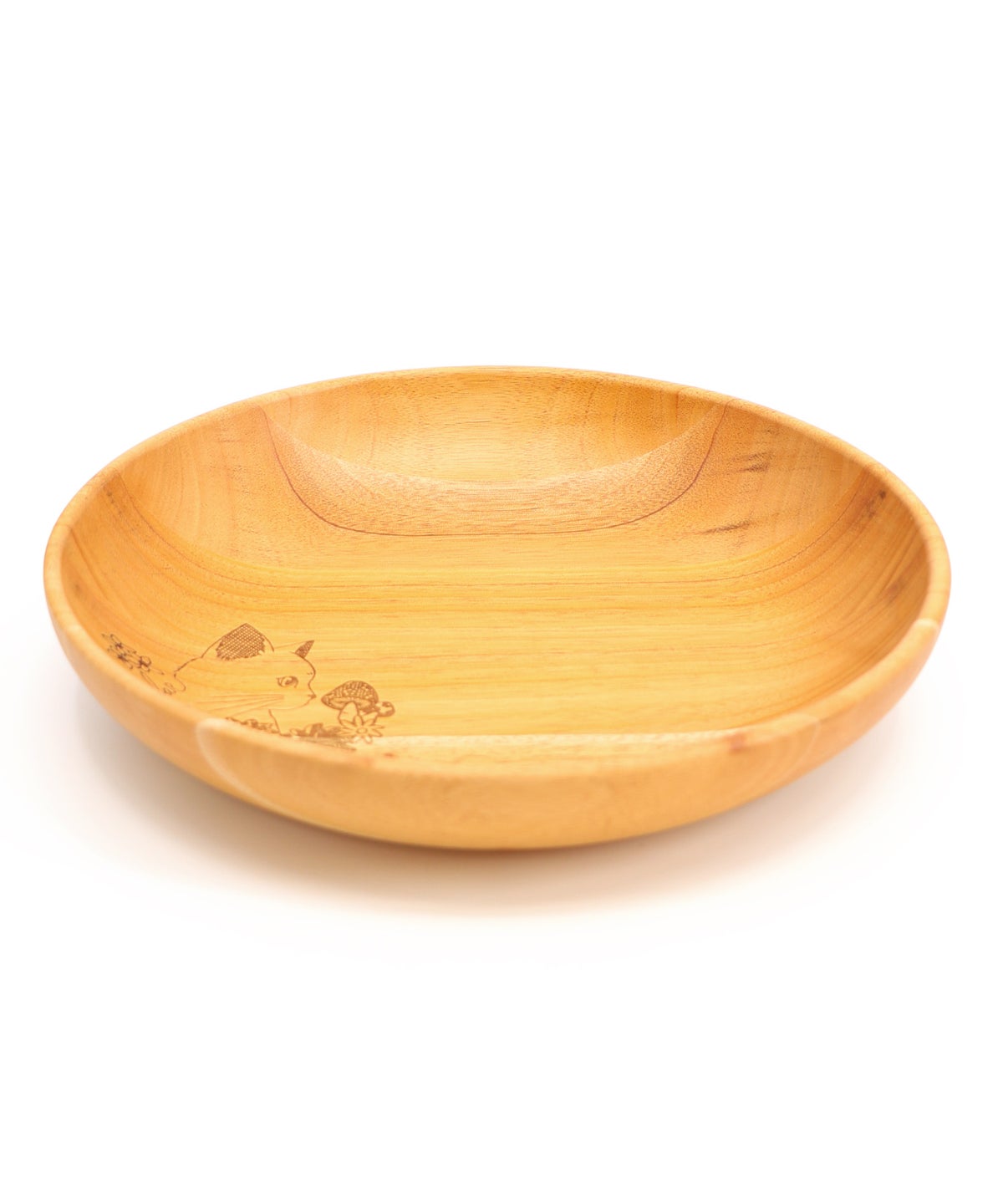 木製ラウンドディッシュ Lサイズ 花ネコ柄-5