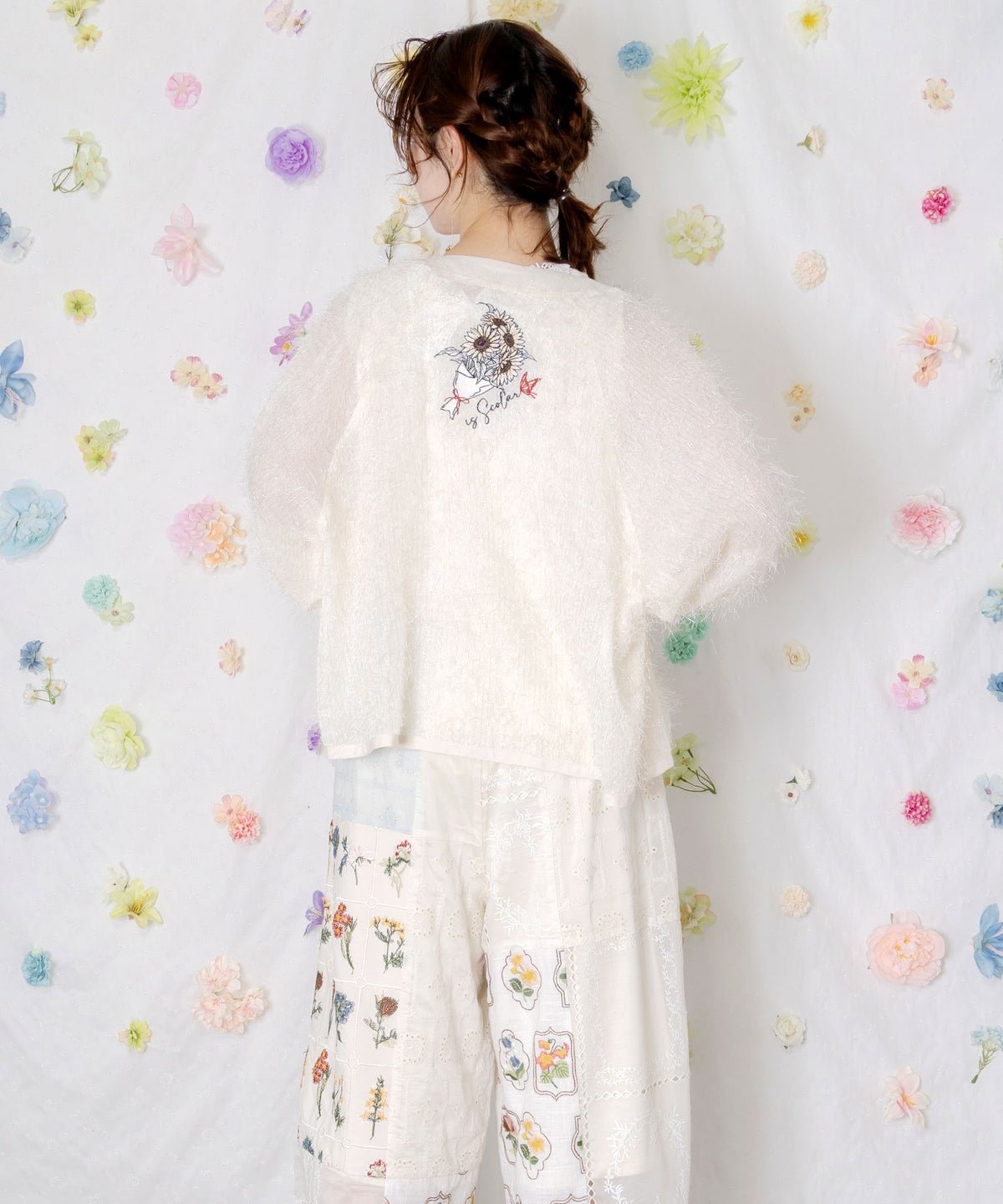 ひまわり刺繍 フェザーラメシフォンカーディガン-2