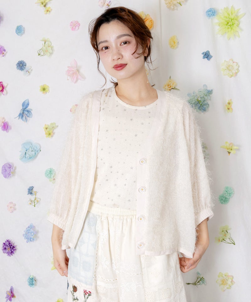 ひまわり刺繍 フェザーラメシフォンカーディガン-3