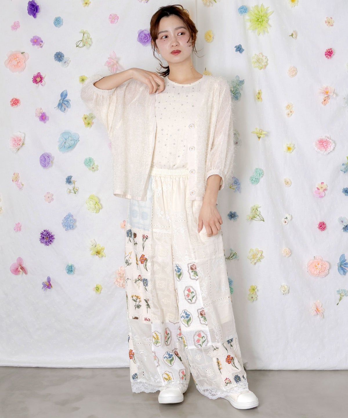 ひまわり刺繍 フェザーラメシフォンカーディガン-4