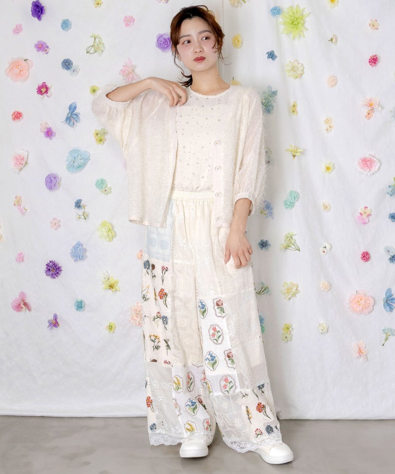 ひまわり刺繍 フェザーラメシフォンカーディガン-4