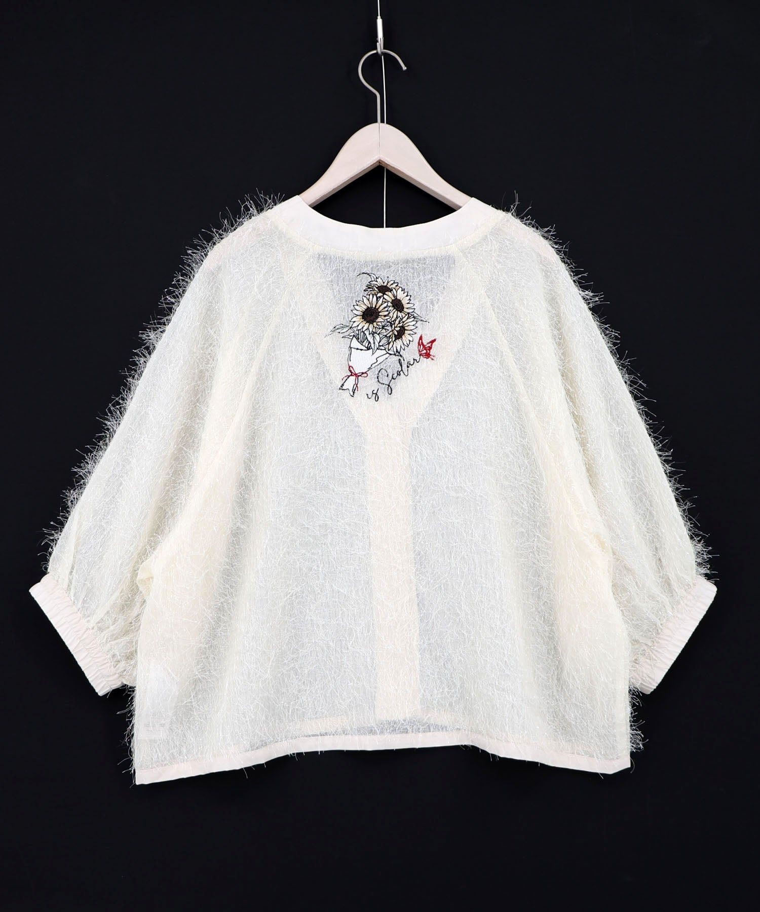 イズスカラー　562211：ひまわり刺繍 フェザーラメシフォンカーディガン 562211：ひまわり刺繍 フェザーラメシフォンカーディガンの通販-ScoLar
