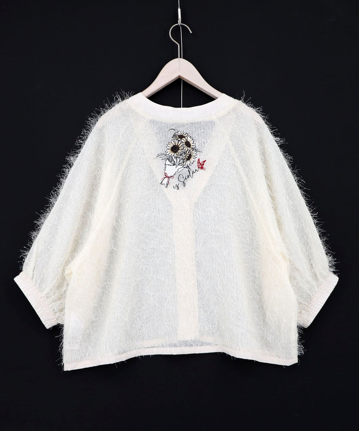 ひまわり刺繍 フェザーラメシフォンカーディガン-10