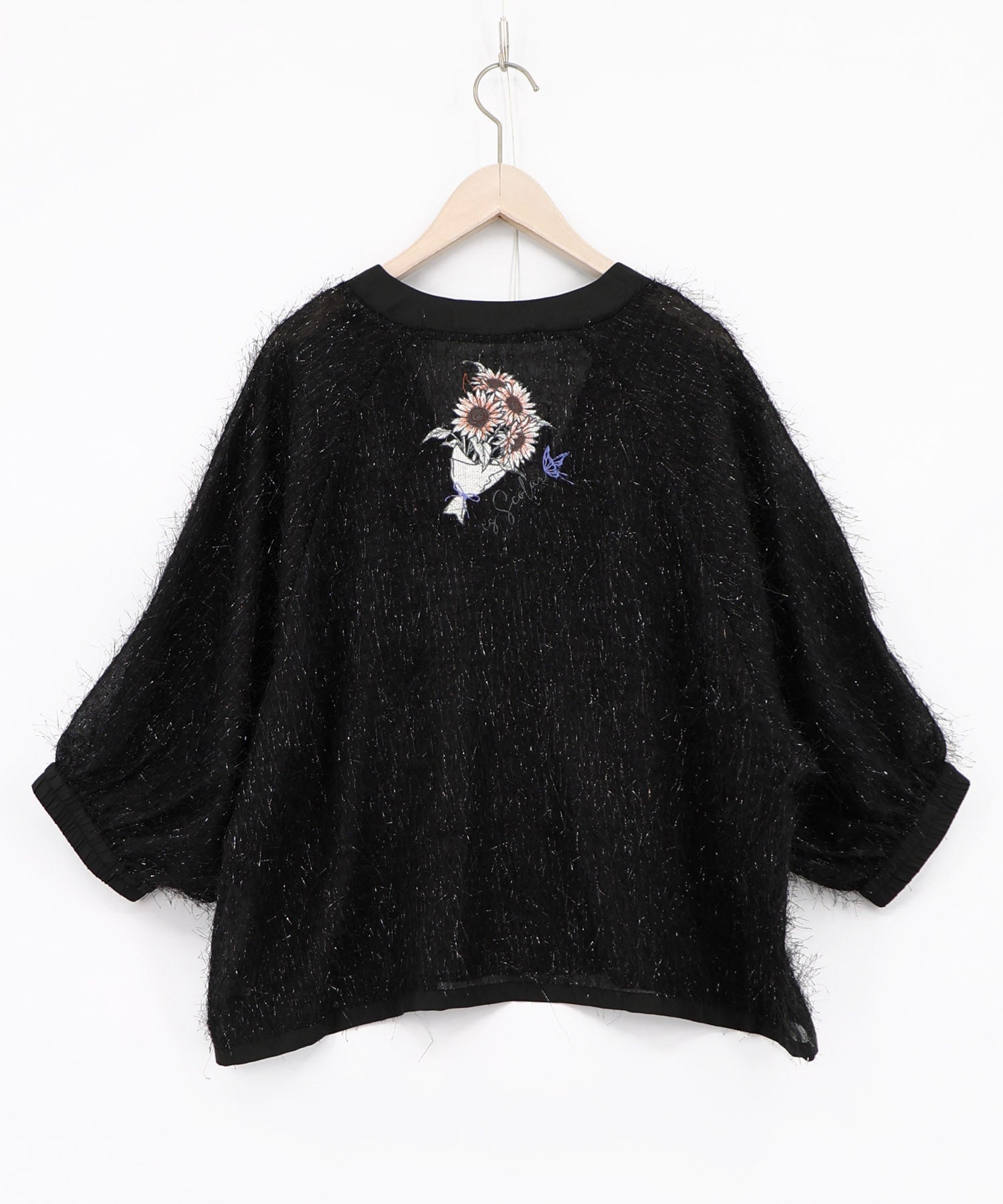 イズスカラー　562211：ひまわり刺繍 フェザーラメシフォンカーディガン 562211：ひまわり刺繍 フェザーラメシフォンカーディガンの通販-ScoLar