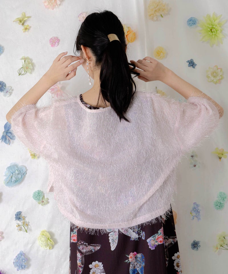 フェザーラメシフォンプルオーバー付き 蝶柄ワンピース-8