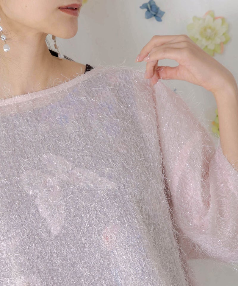 フェザーラメシフォンプルオーバー付き 蝶柄ワンピース-9