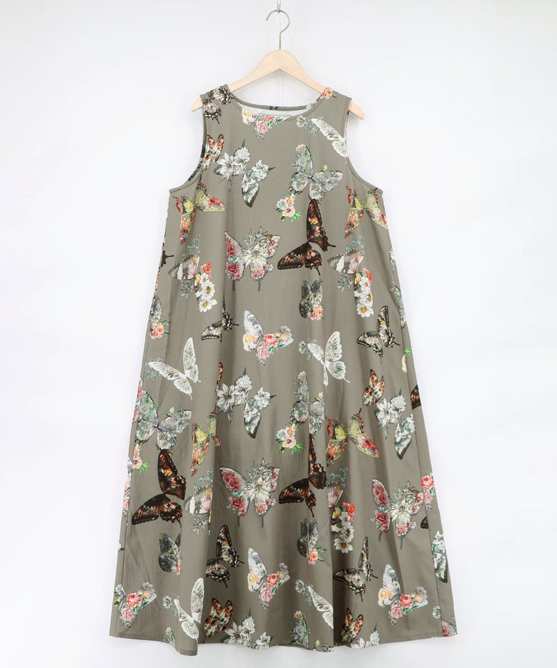 フェザーラメシフォンプルオーバー付き 蝶柄ワンピース-17