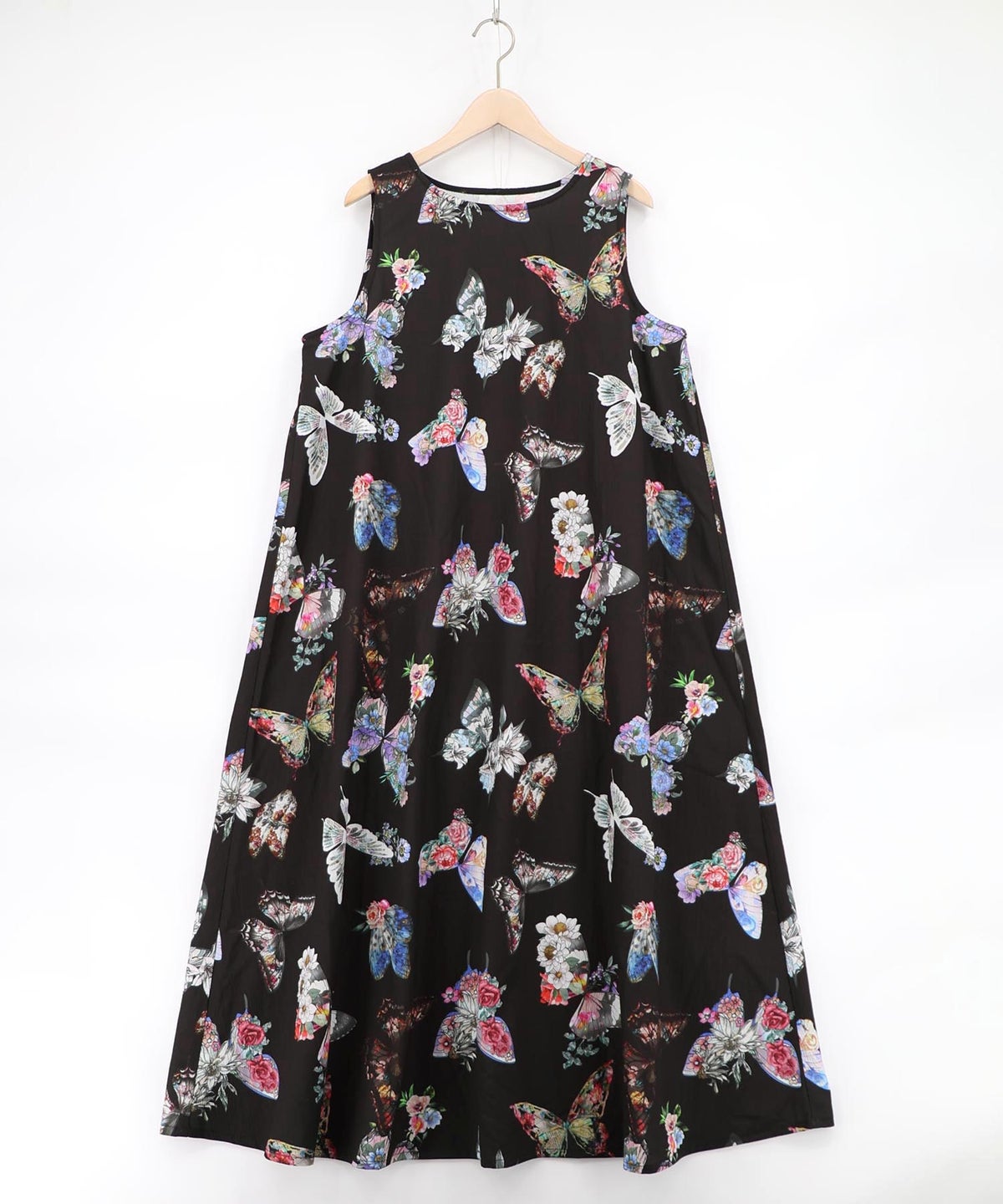 フェザーラメシフォンプルオーバー付き 蝶柄ワンピース-21