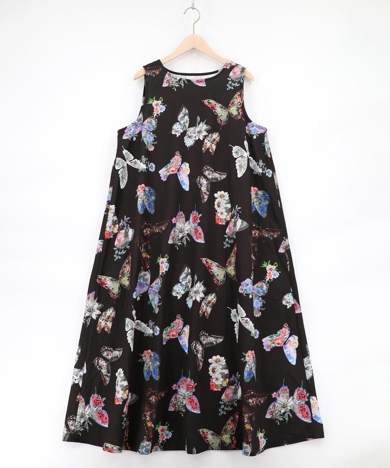 フェザーラメシフォンプルオーバー付き 蝶柄ワンピース-21